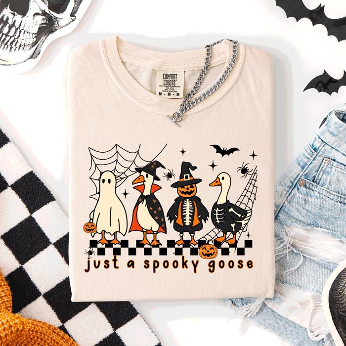 Just A Spooky Goose, Checkered, Halloween Comfort Colors Tee