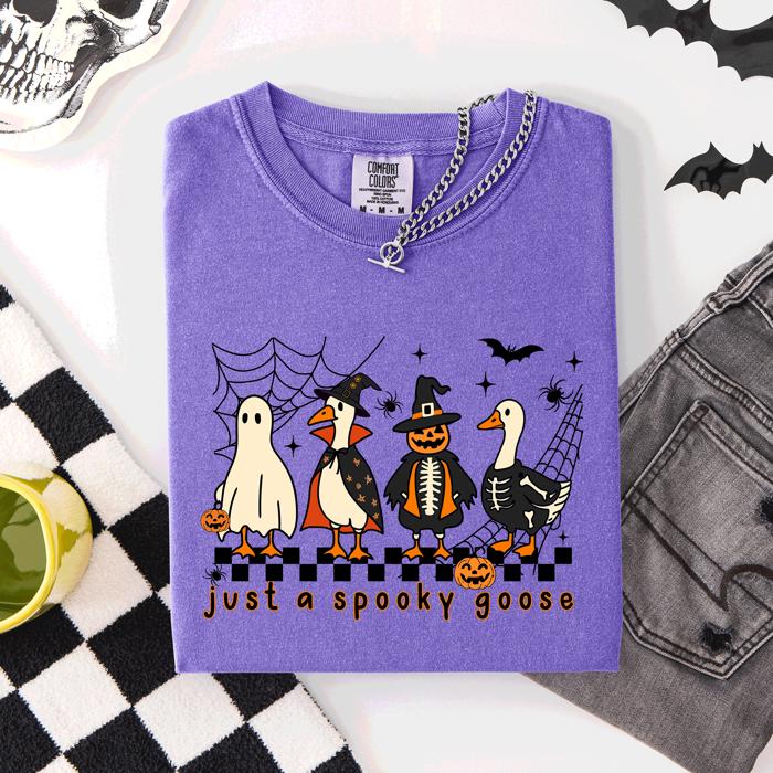 Just A Spooky Goose, Checkered, Halloween Comfort Colors Tee