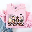 Medium Light Pink Just A Spooky Goose Checkered Halloween Design With Eerie Vibe For Cozy Fall Sweatshirt