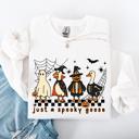 XXL White Just A Spooky Goose Checkered Halloween Design With Eerie Vibe For Cozy Fall Sweatshirt