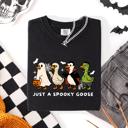 Small Black Just A Spooky Goose Comfort Colors Tee Featuring Dracula Vampire Ghost And Mummy Halloween Design