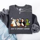 XXL Dark Gray Heather Just A Spooky Goose Dracula Vampire Ghost Mummy Halloween Themed Graphic Sweatshirt
