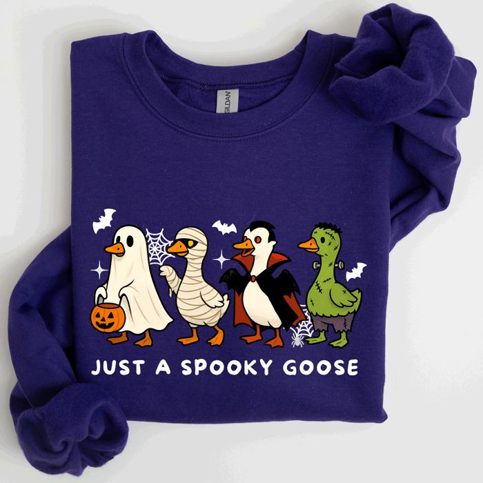Just A Spooky Goose Dracula Vampire Ghost Mummy Halloween Themed Graphic Sweatshirt