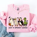 XXL Light Pink Just A Spooky Goose Dracula Vampire Ghost Mummy Halloween Themed Graphic Sweatshirt