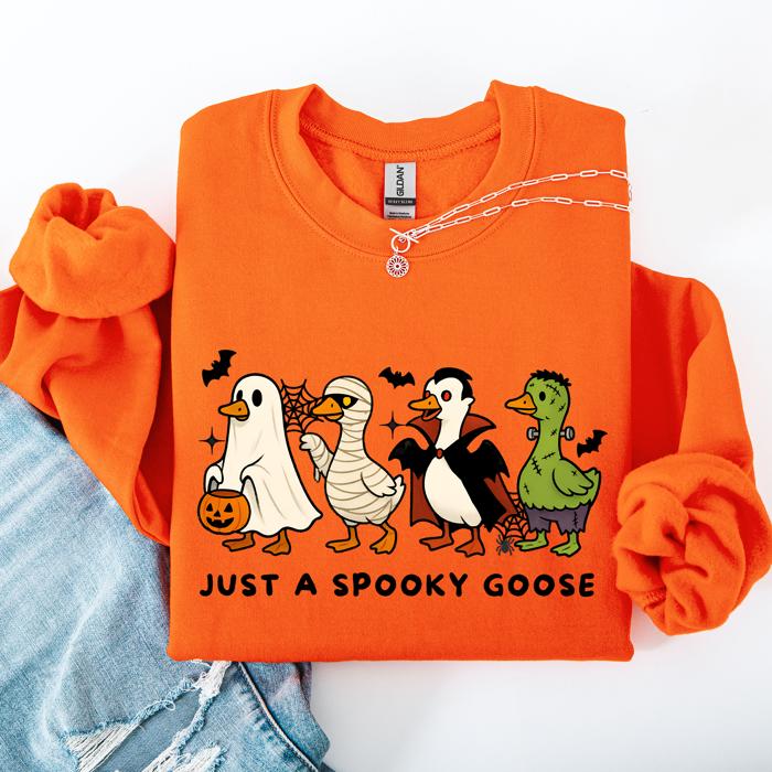 Just A Spooky Goose Dracula Vampire Ghost Mummy Halloween Themed Graphic Sweatshirt