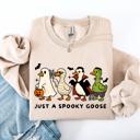 Large Sand Just A Spooky Goose Dracula Vampire Ghost Mummy Halloween Themed Graphic Sweatshirt