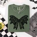  Lace Bow Halloween Goth Faux Lace Ribbon Coquette Silhouette Across The Night Comfort Colors Tee