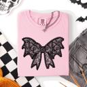 Large Blossom Light Pink Lace Bow Halloween Goth Faux Lace Ribbon Coquette Silhouette Across The Night Comfort Colors Tee