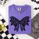 XL Violet Purple Lace Bow Halloween Goth Faux Lace Ribbon Coquette Silhouette Across The Night Comfort Colors Tee