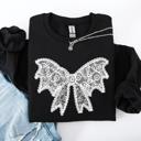  Lace Bow Halloween Goth Faux Lace Ribbon Coquette Ornate Embroidered Detail Sweatshirt