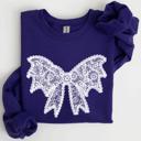 XL Purple Lace Bow Halloween Goth Faux Lace Ribbon Coquette Ornate Embroidered Detail Sweatshirt