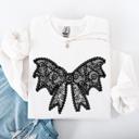 XXXL White Lace Bow Halloween Goth Faux Lace Ribbon Coquette Ornate Embroidered Detail Sweatshirt