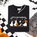 Large Black Let's Go Ghouls Funny Geese Goose Halloween Witch Spooky Season Comfort Colors Tee