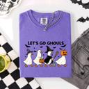 Large Violet Purple Let's Go Ghouls Funny Geese Goose Halloween Witch Spooky Season Comfort Colors Tee