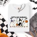 Medium White Let's Go Ghouls Funny Geese Goose Halloween Witch Spooky Season Comfort Colors Tee