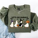  Let's Go Ghouls Geese Goose Halloween Witch Theme Spooky Seasonal Graphic Sweatshirt