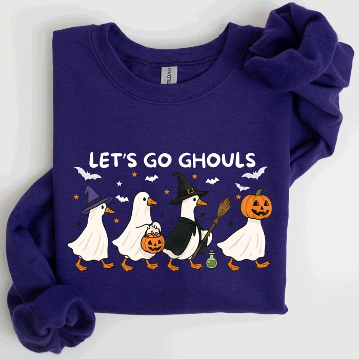 Let's Go Ghouls Geese Goose Halloween Witch Theme Spooky Seasonal Graphic Sweatshirt