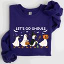 Small Purple Let's Go Ghouls Geese Goose Halloween Witch Theme Spooky Seasonal Graphic Sweatshirt