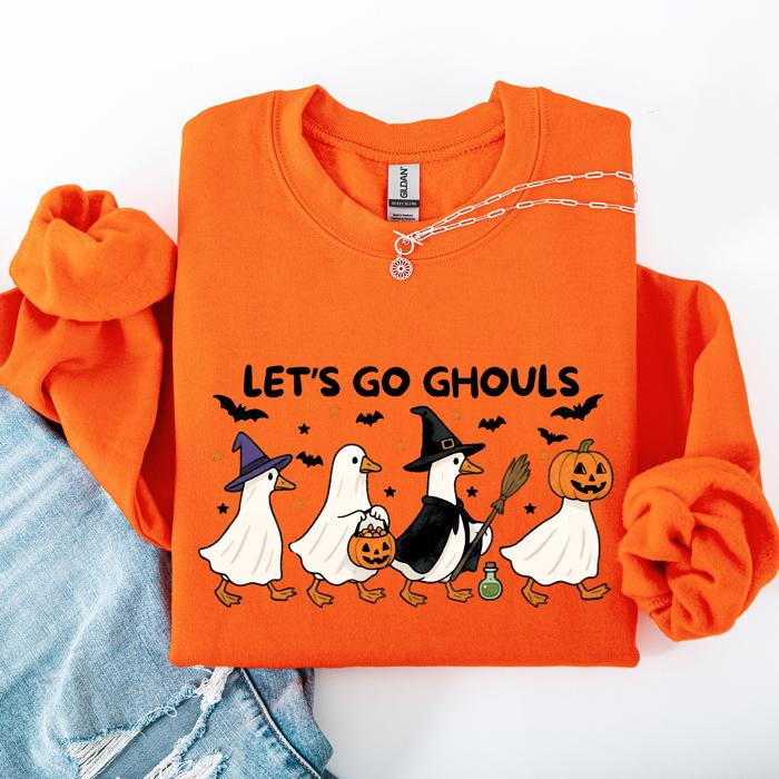 Let's Go Ghouls Geese Goose Halloween Witch Theme Spooky Seasonal Graphic Sweatshirt