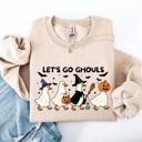 Medium Sand Let's Go Ghouls Geese Goose Halloween Witch Theme Spooky Seasonal Graphic Sweatshirt