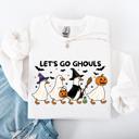 XXL White Let's Go Ghouls Geese Goose Halloween Witch Theme Spooky Seasonal Graphic Sweatshirt