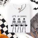 Large White Let's Go Ghouls Skeleton Cheerleaders Spooky Halloween Edition Classic Comfort Colors Tee