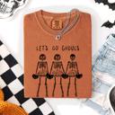 Large Yam Let's Go Ghouls Skeleton Cheerleaders Spooky Halloween Edition Classic Comfort Colors Tee