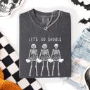 Small Pepper Dark Gray Let's Go Ghouls Skeleton Cheerleaders Spooky Halloween Edition Classic Comfort Colors Tee
