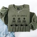 Medium Military Green Let's Go Ghouls Skeleton Cheerleaders Halloween Night Parade Spooky Spirit Sweatshirt