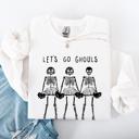 Large White Let's Go Ghouls Skeleton Cheerleaders Halloween Night Parade Spooky Spirit Sweatshirt