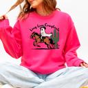 Small Crunhberry Bright Pink Long Live Cowghouls And Cowgirls Western Halloween Spooky Spirit Vibe Sweatshirt