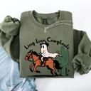 Small Military Green Long Live Cowghouls And Cowgirls Western Halloween Spooky Spirit Vibe Sweatshirt
