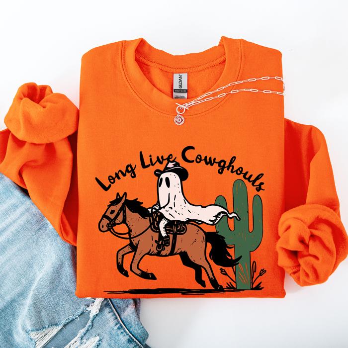 Long Live Cowghouls And Cowgirls Western Halloween Spooky Spirit Vibe Sweatshirt