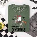 Medium Moss Dark Green Long Live Cowghouls Skeleton Ghost Horse Halloween Spooky Night Gothic Vibes Comfort Colors Tee