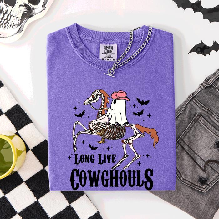 Long Live Cowghouls Skeleton Ghost Horse Halloween Spooky Night Gothic Vibes Comfort Colors Tee