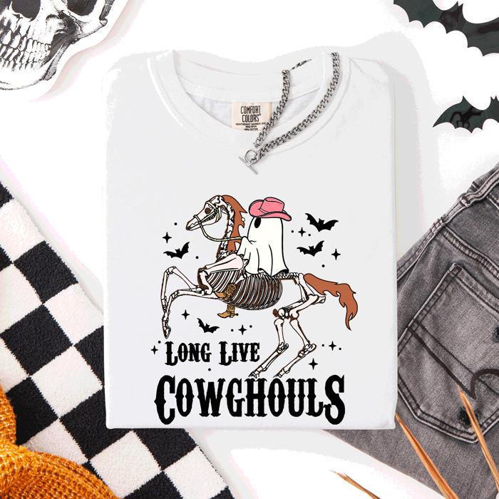Long Live Cowghouls Skeleton Ghost Horse Halloween Spooky Night Gothic Vibes Comfort Colors Tee