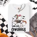 XL White Long Live Cowghouls Skeleton Ghost Horse Halloween Spooky Night Gothic Vibes Comfort Colors Tee