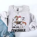  Long Live Cowghouls Skeleton Ghost Horse Halloween Western Inspired Graphic Sweatshirt