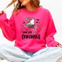 XL Crunhberry Bright Pink Long Live Cowghouls Skeleton Ghost Horse Halloween Western Inspired Graphic Sweatshirt