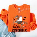 XL Orange Long Live Cowghouls Skeleton Ghost Horse Halloween Western Inspired Graphic Sweatshirt