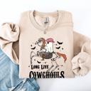 Small Sand Long Live Cowghouls Skeleton Ghost Horse Halloween Western Inspired Graphic Sweatshirt