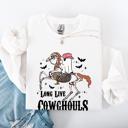 Small White Long Live Cowghouls Skeleton Ghost Horse Halloween Western Inspired Graphic Sweatshirt