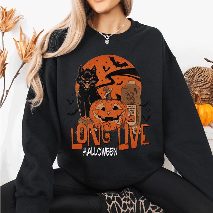 Long Live Halloween Retro Classic Vintage Graphic Cozy Fleece Limited Edition Sweatshirt