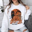 Medium White Long Live Halloween Retro Classic Vintage Graphic Cozy Fleece Limited Edition Sweatshirt