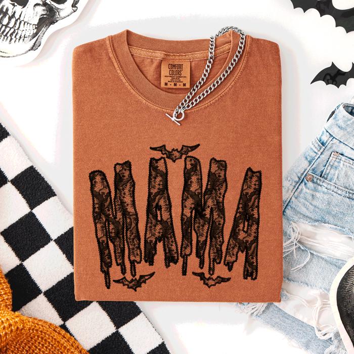 Mama Faux Lace Halloween Coquette Cute Fashion Statement Special Edition Comfort Colors Tee