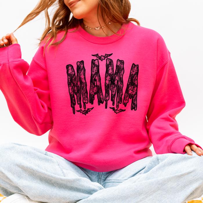 Mama Faux Lace Halloween Coquette Inspired Vintage Gothic Graphic Cozy Sweatshirt