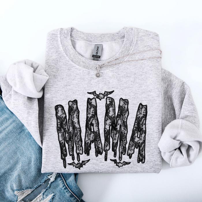 Mama Faux Lace Halloween Coquette Inspired Vintage Gothic Graphic Cozy Sweatshirt
