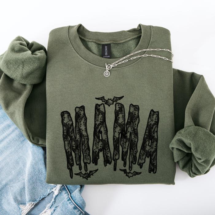 Mama Faux Lace Halloween Coquette Inspired Vintage Gothic Graphic Cozy Sweatshirt