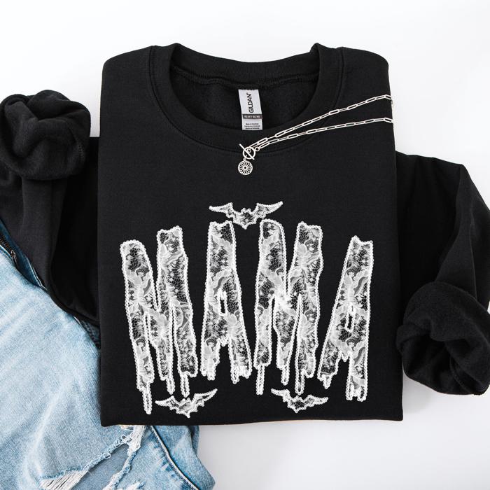 Mama Faux Lace Halloween Coquette Inspired Vintage Gothic Graphic Cozy Sweatshirt