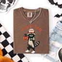 Small Espresso Raccoon Trick Or Treat Halloween Spooky Nighttime Illustration Artwork Comfort Colors Tee